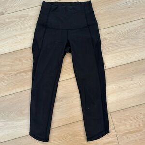 Lululemon Black Cropped Leggings with Side Leg Floral Detail